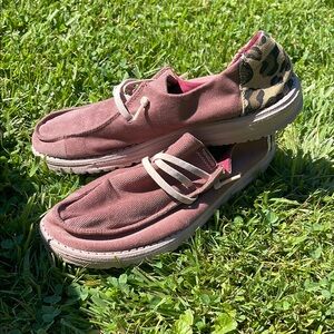 Hey Dude Pink and Tan Boat Shoes Slip-On Comfort